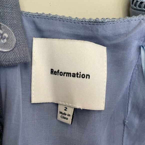 NEW Reformation Everett Linen Midi Dress Cornflower Blue | US 2 UK 6 - Picture 13 of 14